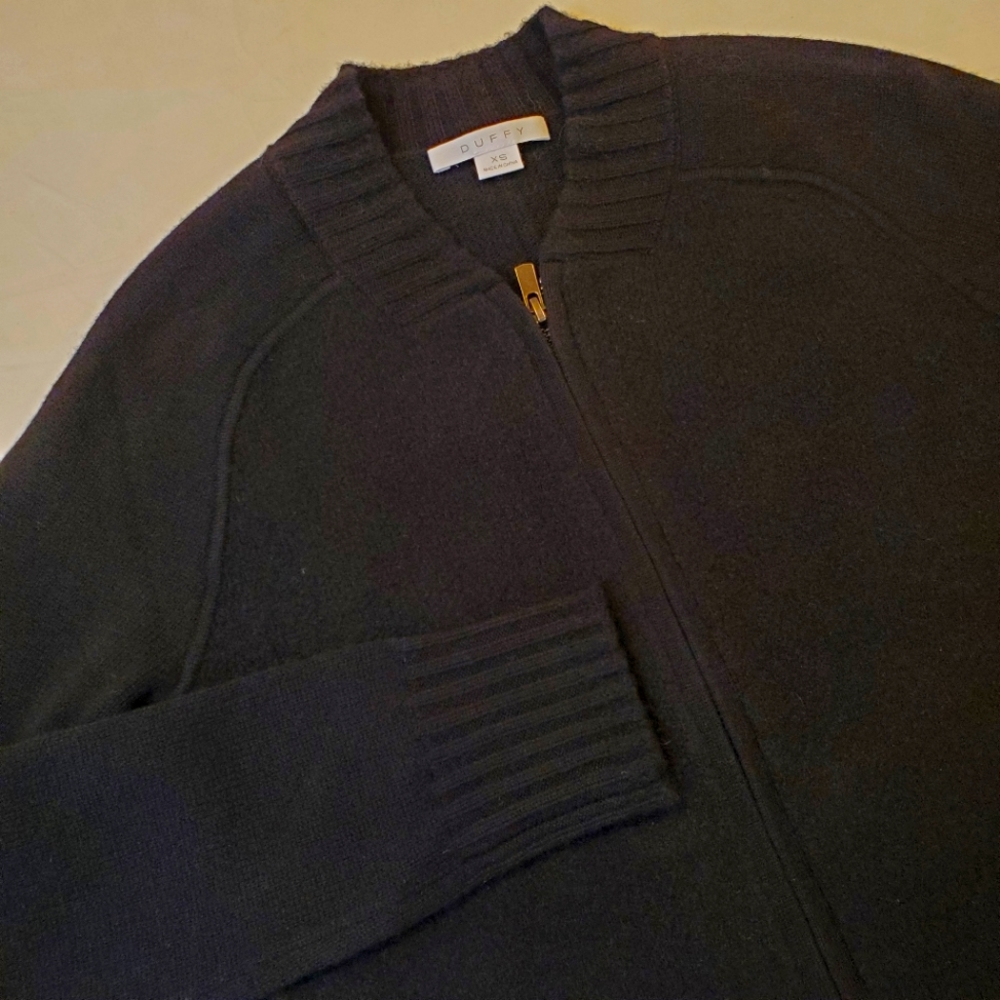 Duffy Wool Cashmere Blend Full Zip Cardigan Sweater Women's Size XS Black